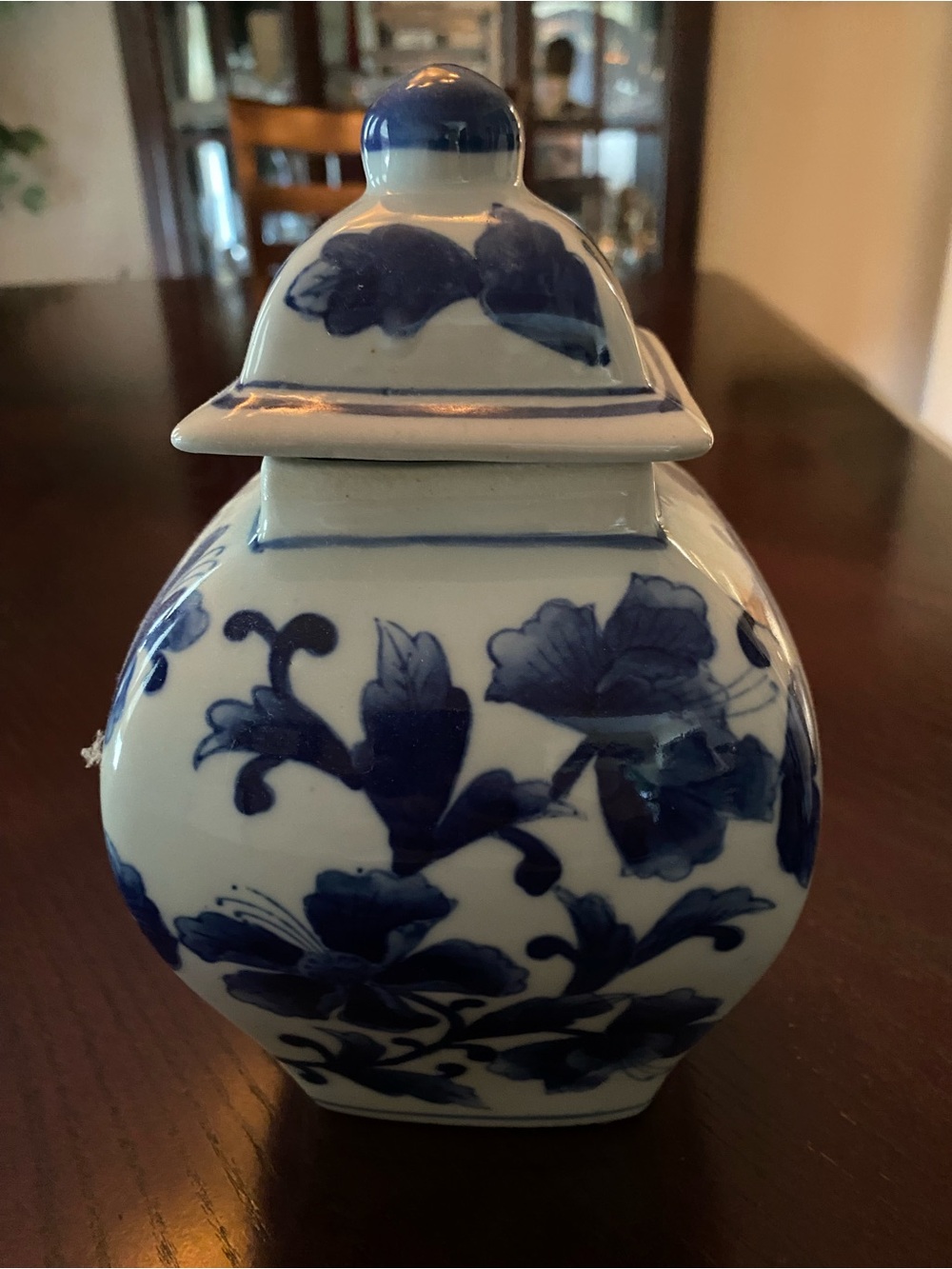 Vintage Blue and White Floral Porcelain Ginger Jar